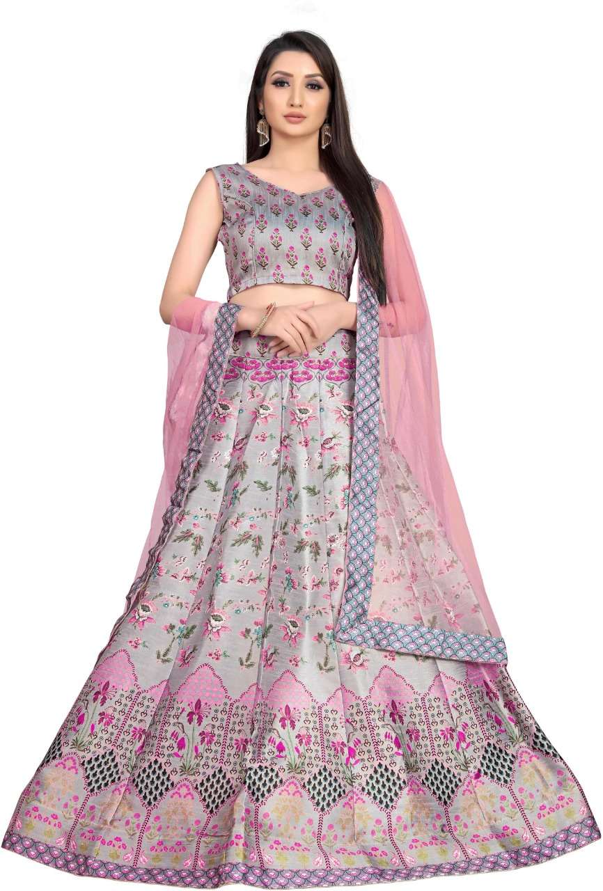 SANAM GREY BY ASLIWHOLESALE DESIGNER COTTON SILK PRINTED LEHENGA