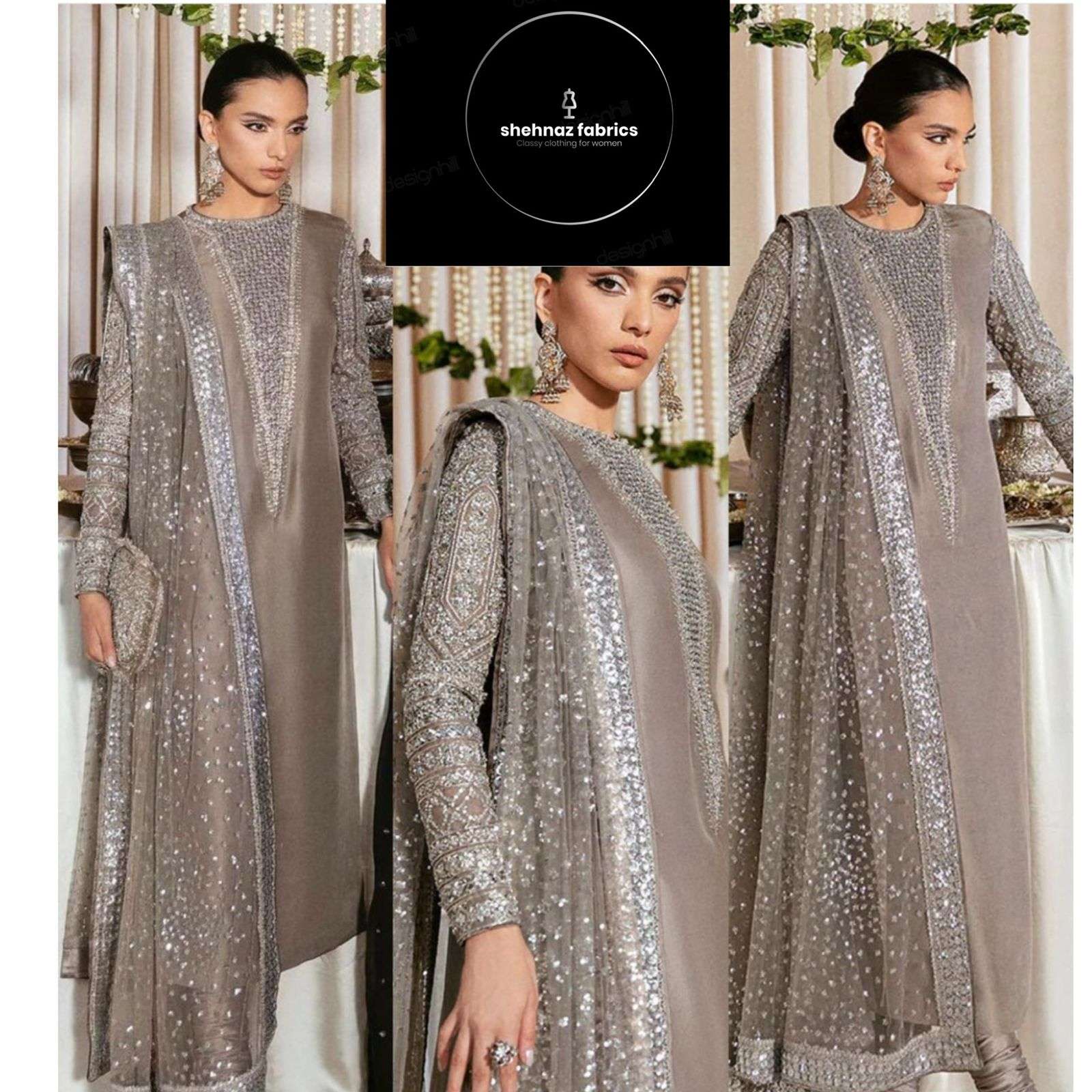 SHEHNAZ GREY BY ASLIWHOLESALE GEORGETTE EMROIDERY PAKISTANI DRESS