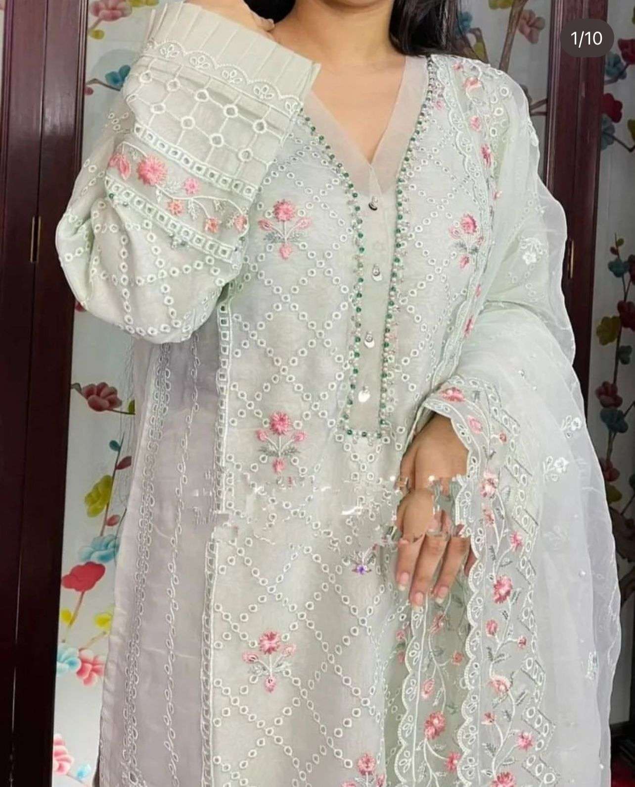 SHEHNAZ MINT BY ASLIWHOLESALE ORGANZA EMBROIDERY PAKISTANI DRESS