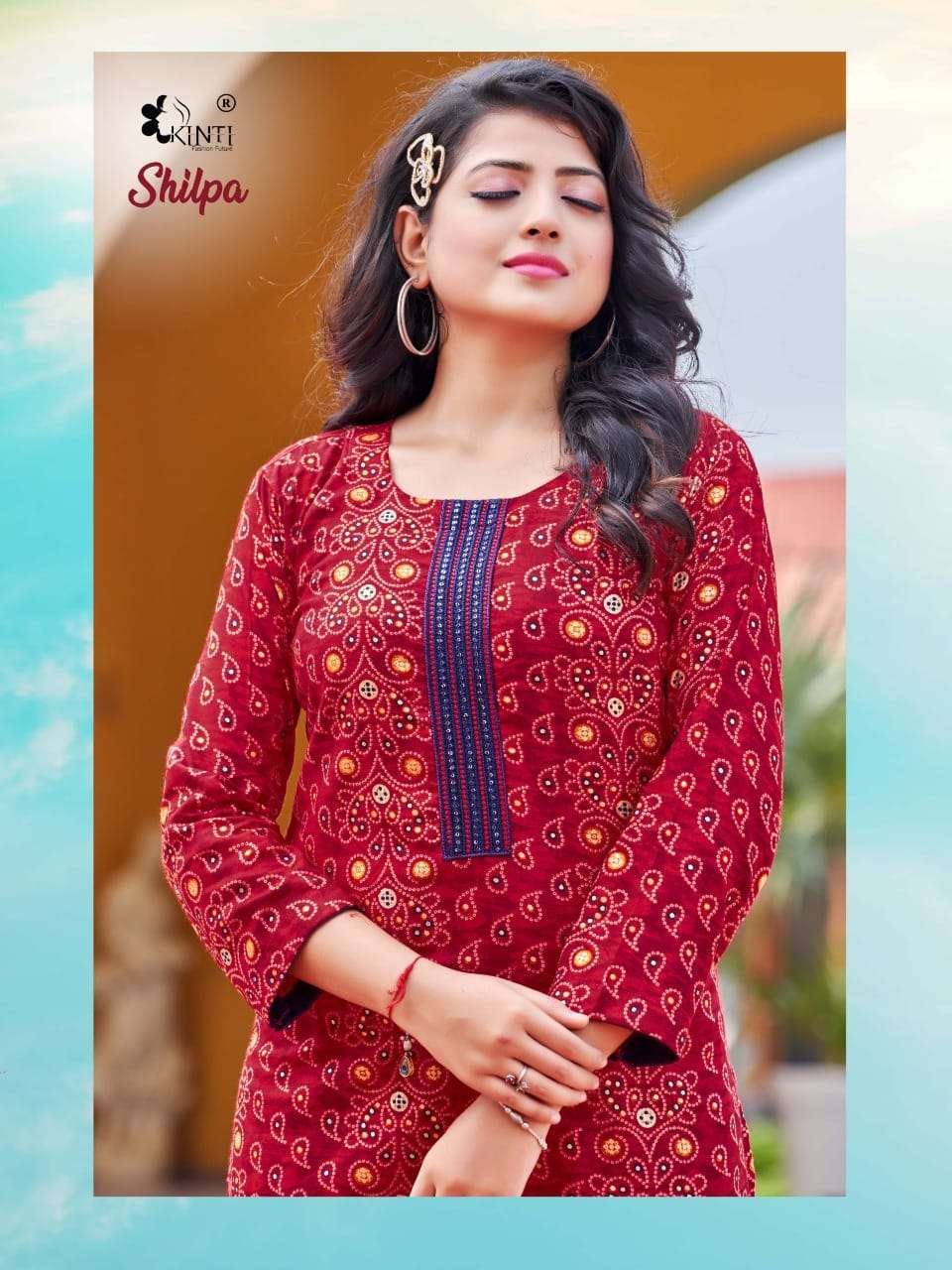 SHILPA BY KINTI 1001 TO 1008 SERIES RAYON EMBROIDERY SEQUENCE KURTIS