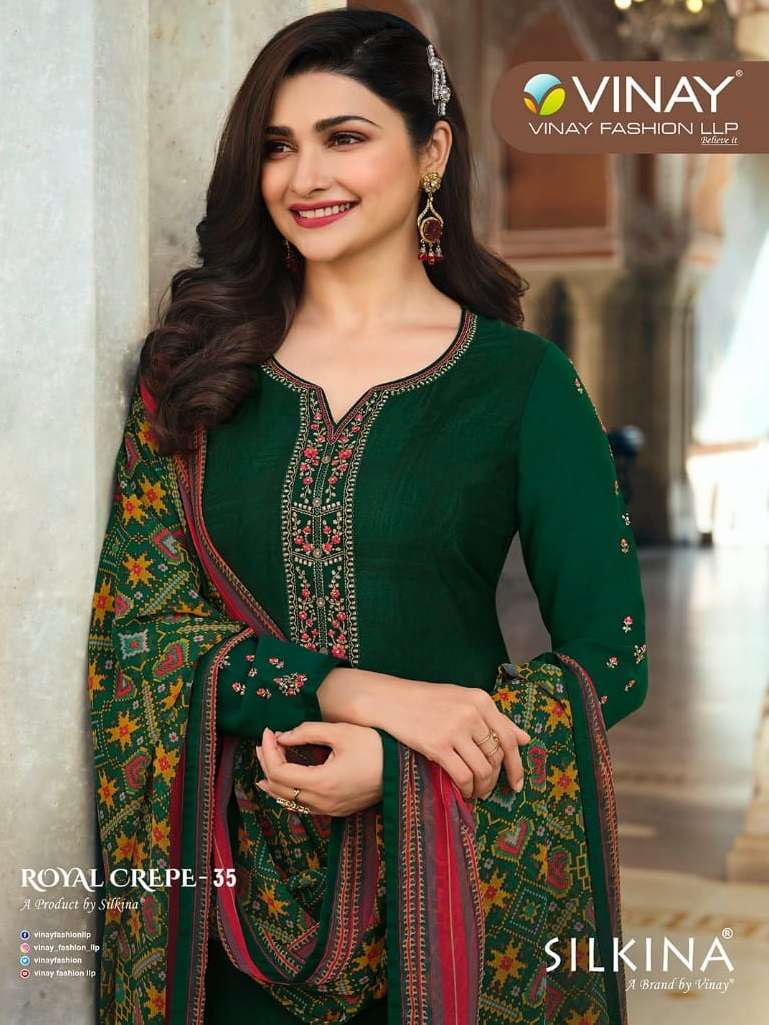 SILKINA ROYAL CREPE VOL-35 BY VINAY FASHION 15901 TO 15908 SERIES CREPE EMBROIDERY DRESSES