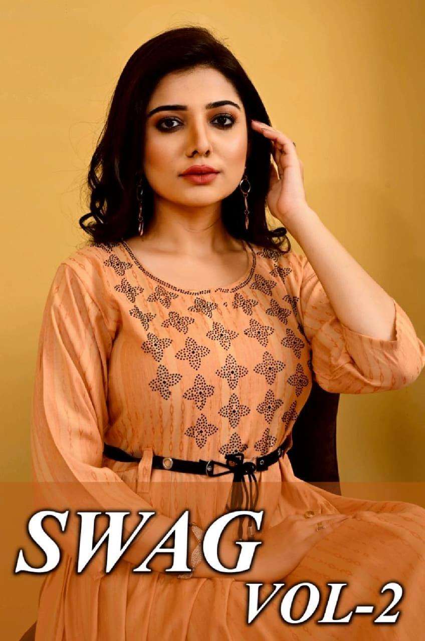 SWAG VOL-2 BY ASLIWHOLESALE 1001 TO 1006 SERIES RAYON KURTIS