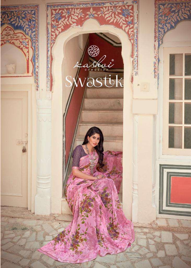 SWASTIK BY KASHVI CREATION 95001 TO 95010 SERIES GEORGETTE PRINT SAREES