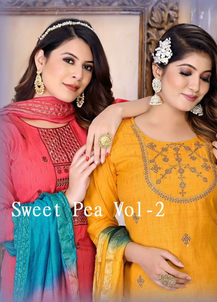 SWEET PEA VOL-2 BY ASLIWHOLESALE 1001 TO 1008 SERIES RAYON KURTI & SKIRT