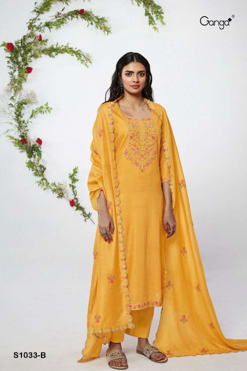 TANSY 1033 BY GANGA FASHION 1033-A TO 1033-B SERIES LINEN EMBROIDERY DRESSES