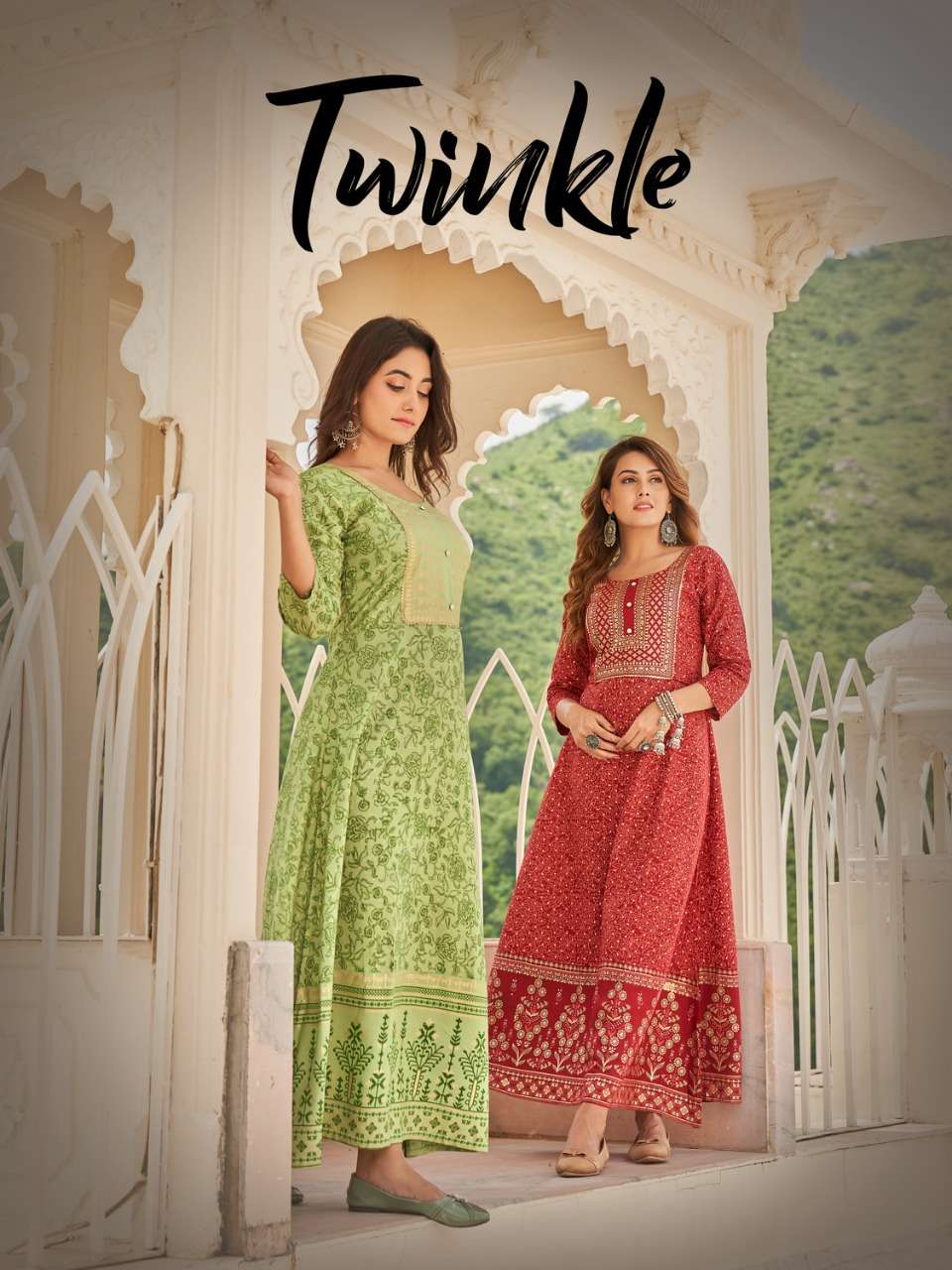 TWINKLE BY RADHIKA LIFESTYLE 1001 TO 1008 SERIES RAYON PRINT GOWNS