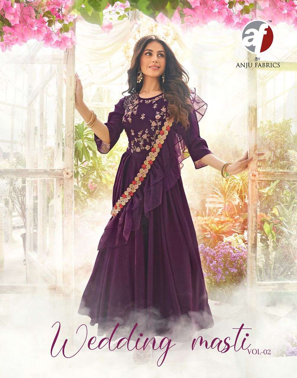 WEDDING MASTI VOL-2 BY AJU FABRICS 7111 TO 7114 SERIES PURE CHINON CHIFFON WORK GOWNS