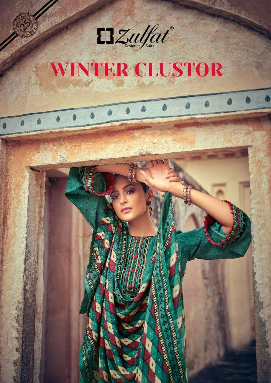 WINTER CLUSTOR BY ZULFAT 361-001 TO 361-010 SERIES PASHMINA PRINT DRESSES