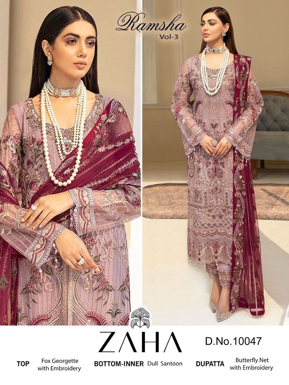 ZAHA 10047 HIT DESIGN BY ZAHA FAUX GEORGETTE EMBROIDERY DRESS