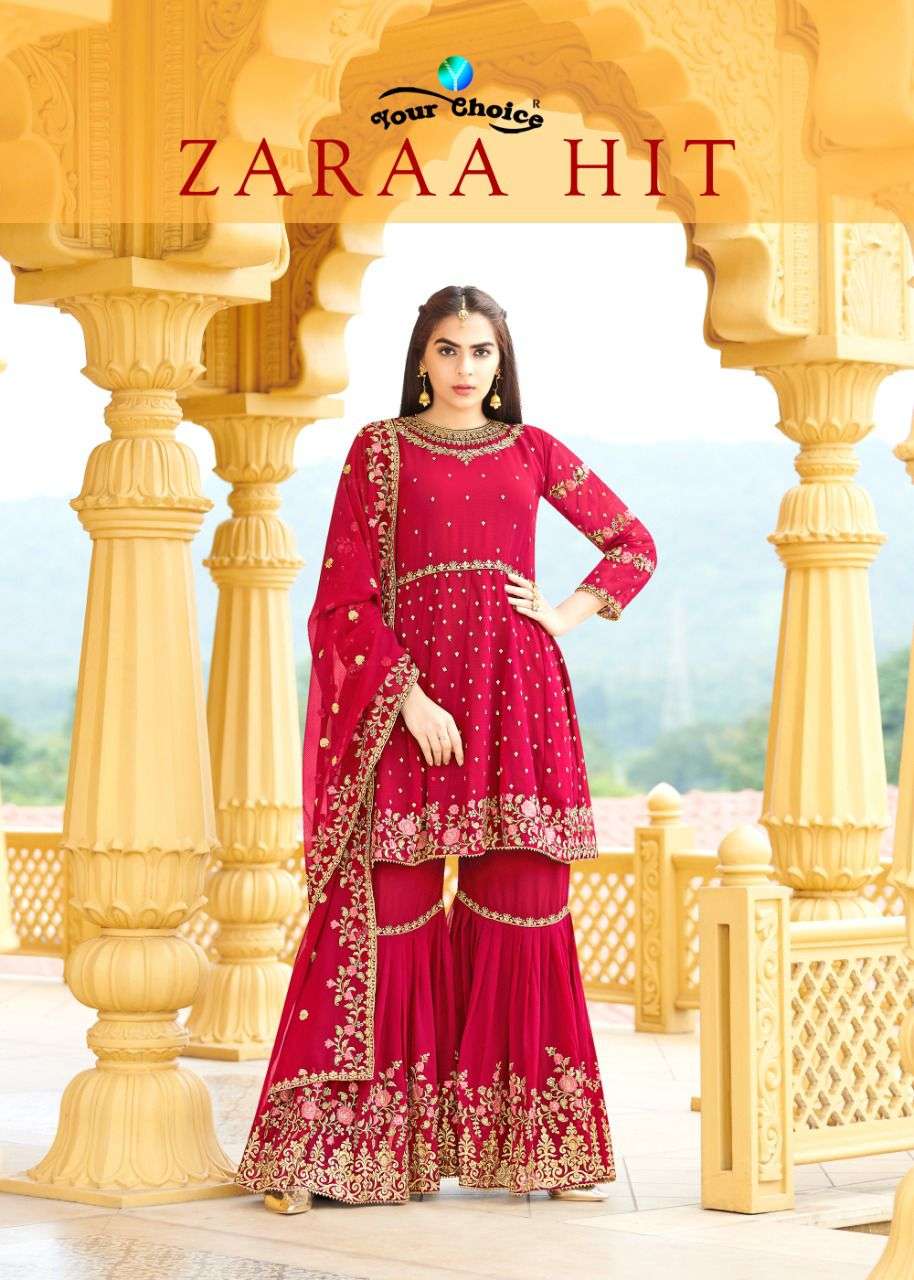 ZARAA HIT BY YOUR CHOICE 4279 TO 4284 SERIES BLOOMING GEORGETTE SHARARA DRESSES