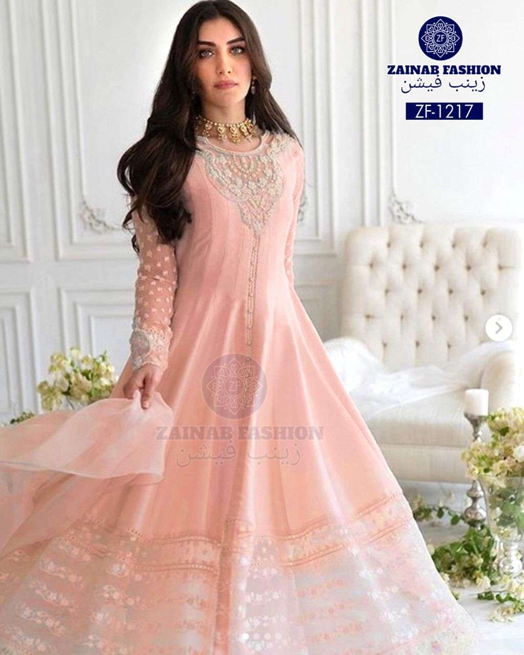 ZF-1217 HIT DESIGN BY ZAINAB FASHION FAUX GEORGETTE EMBROIDERY STITCHED DRESS