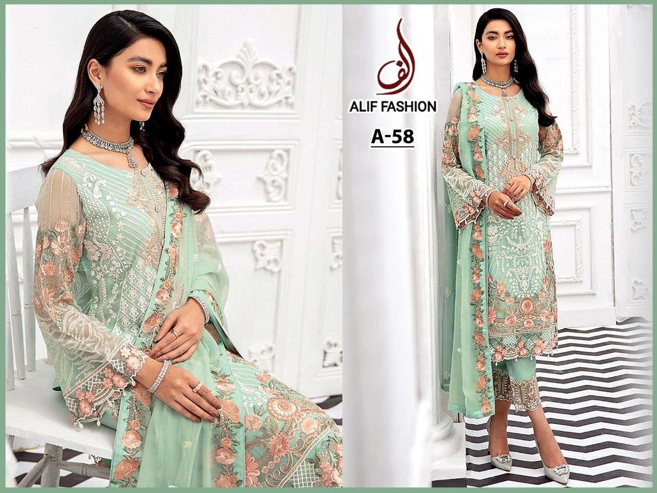 A-58 HIT DESIGN BY ALIF FASHION FAUX GEORGETTE EMBROIDERY PAKISTANI DRESS