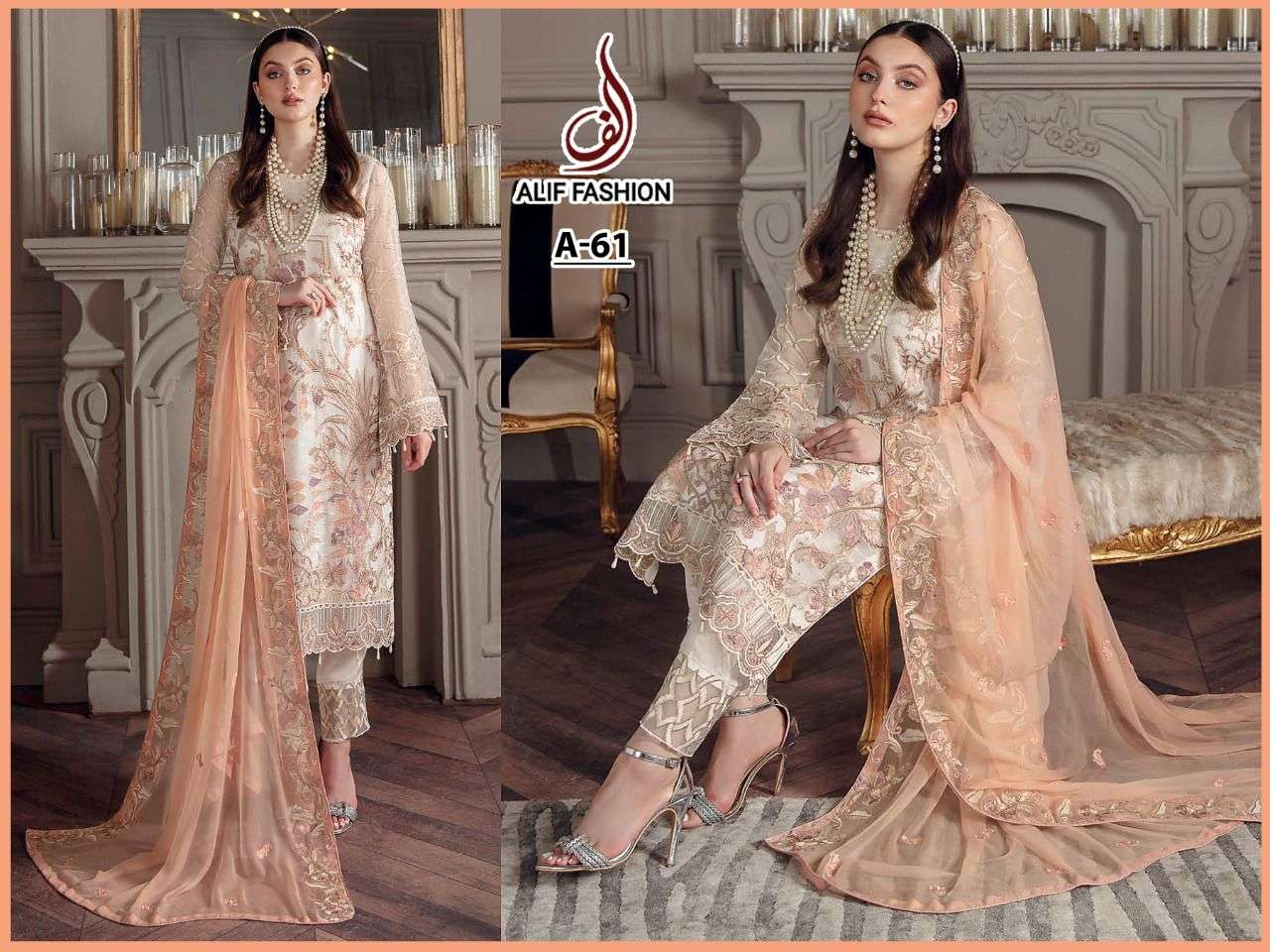 A-61 HIT DESIGN BY ALIF FASHION FAUX GEORGETTE EMBROIERY SEQUENCE PAKISTANI DRESS