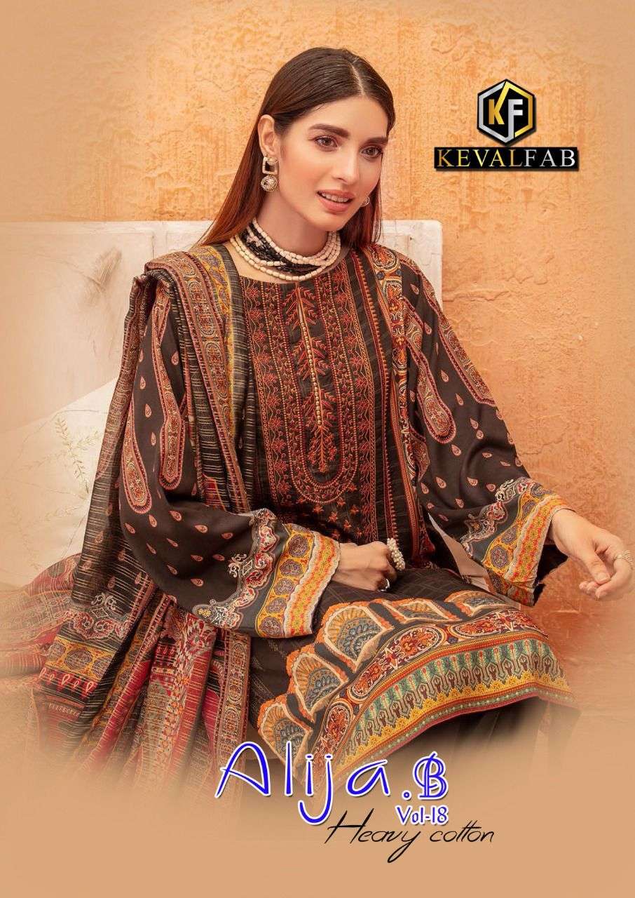 ALIJA. B VOL-18 BY KEVAL FAB 18001 TO 18006 SERIES COTTON PRINT PAKISTANI DRESSES