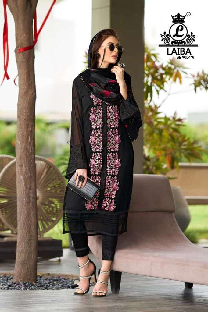 AM VOL-146 BY LAIBA PURE GEORGETTE EMBROIDERY SITTICHED DRESSES