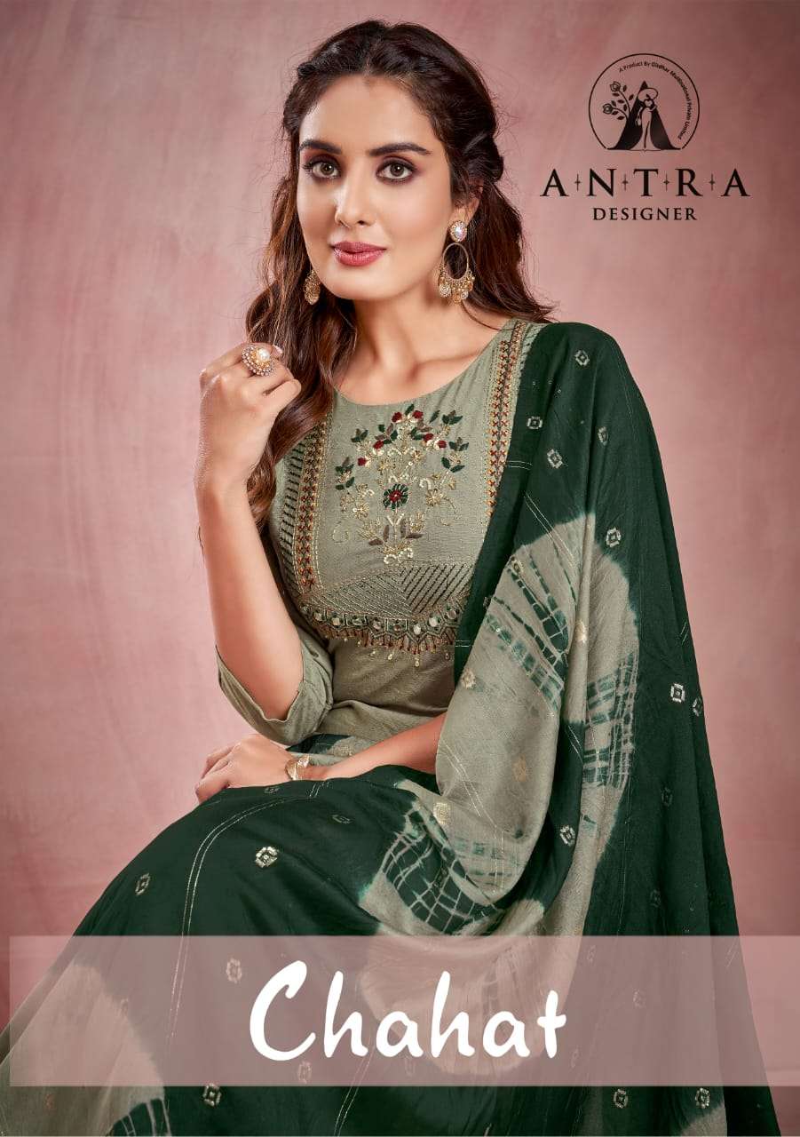 ANTRA CHAHAT BY ASLIWHOLESALE 1001 TO 1004 SERIES VISCOSE WORK STITCHED DRESSES