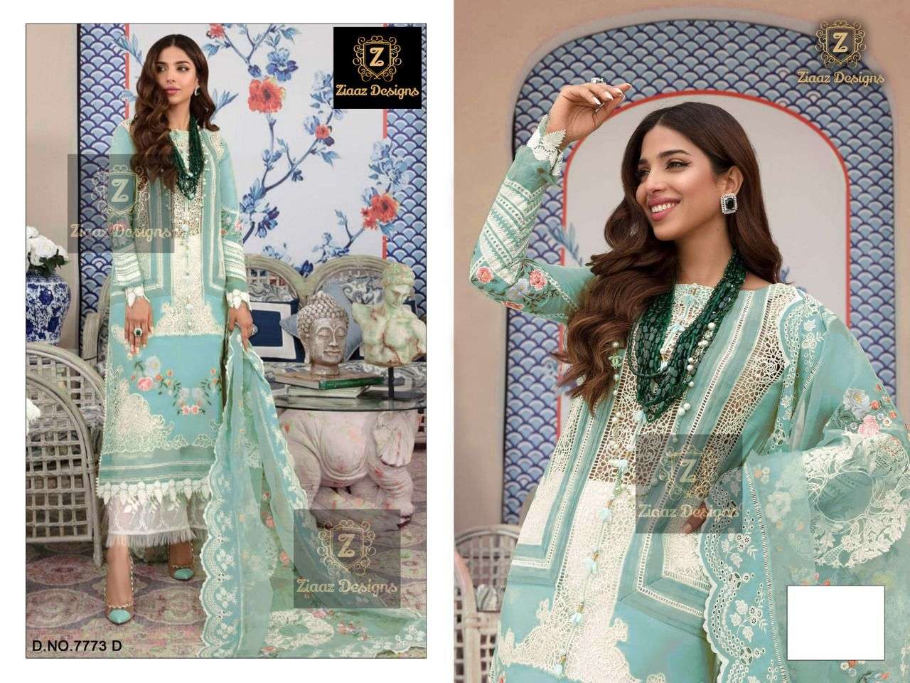 AQUA 7778 HIT DESIGN BY ZIAAZ DESIGNS CAMBRIC COTTON EMBROIDERED DRESS