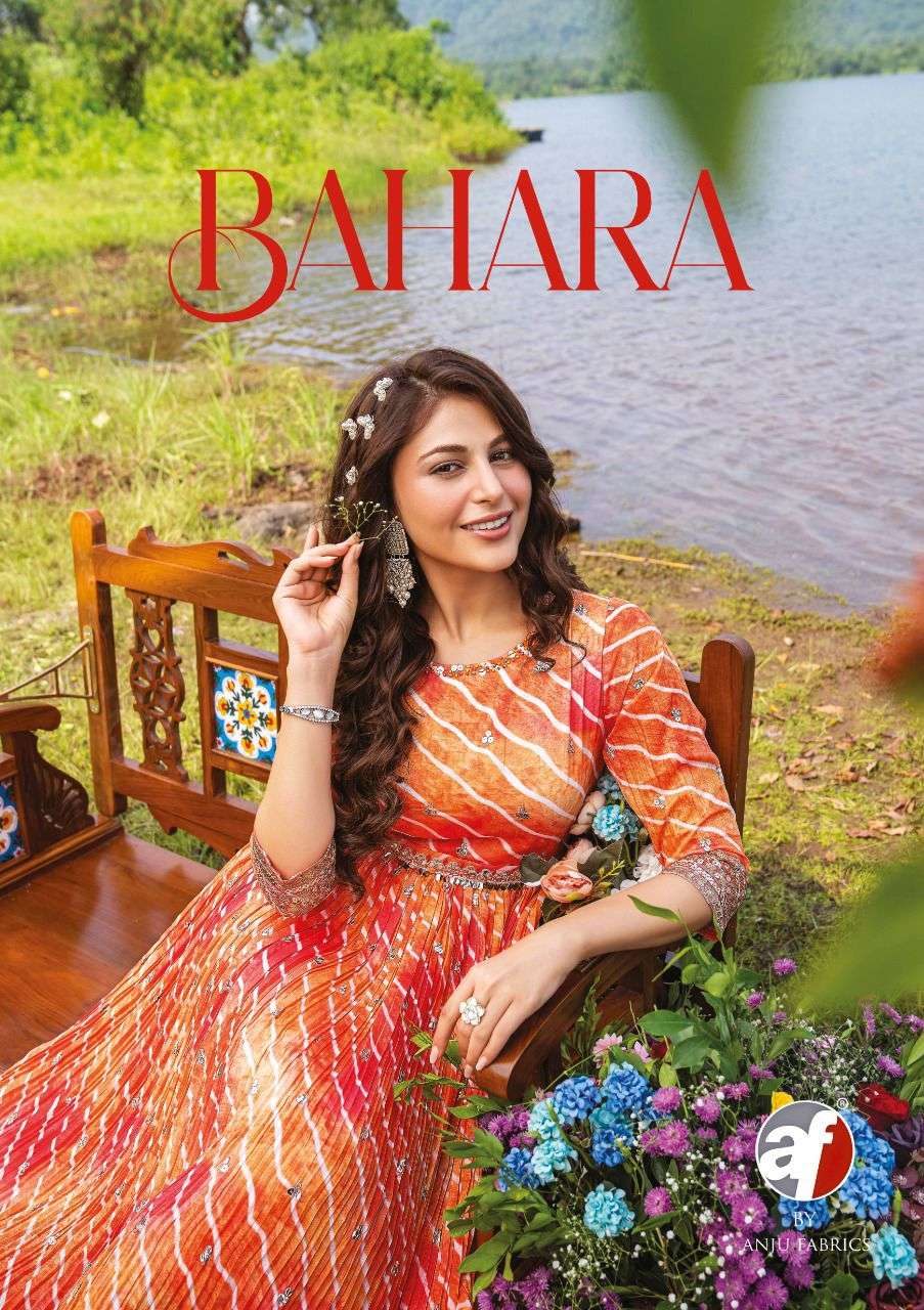 BAHARA BY ANJU FABRICS 7141 TO 7145 SERIES GEORGETTE BANDHANI PRINT GOWNS