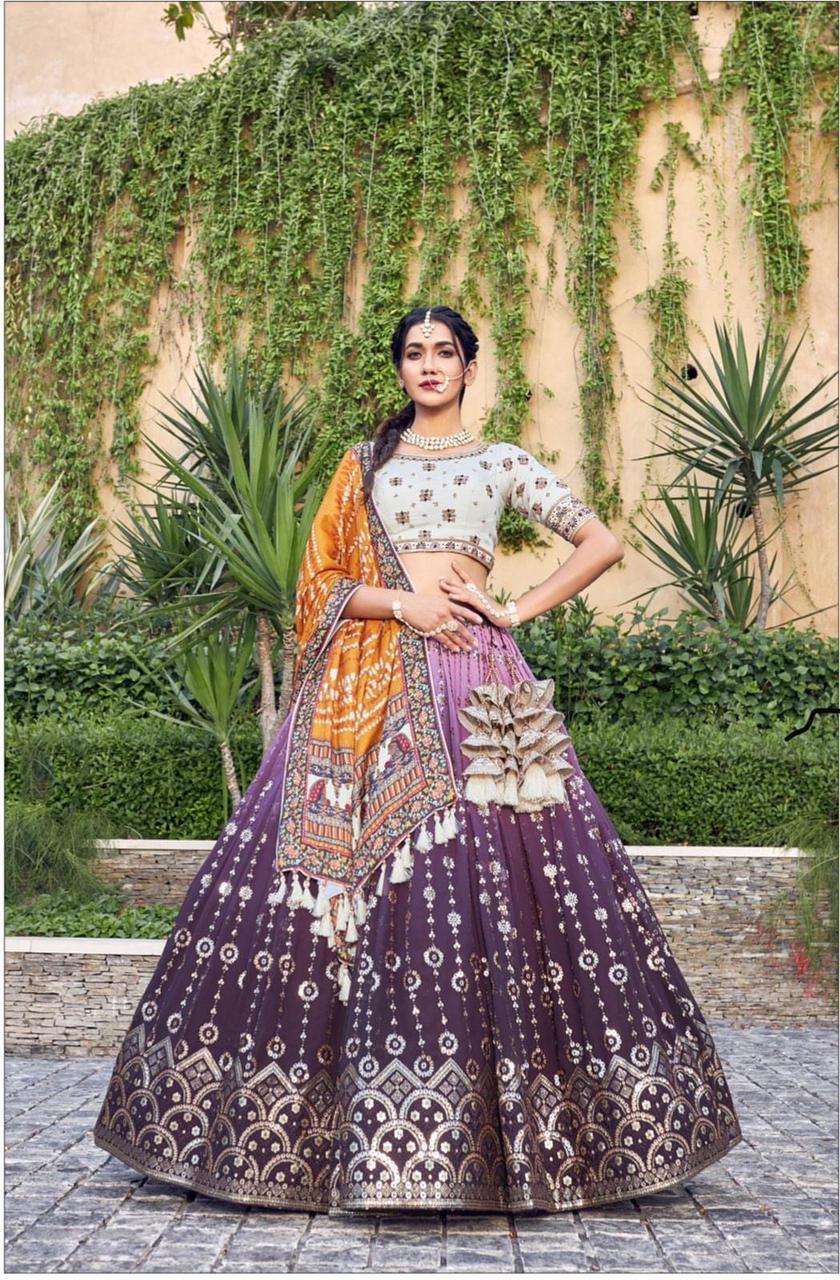 CEREMONY BY ASLIWHOLESALE HEAVY DESIGNER GEORGETTE STITCHED LEHENGAS