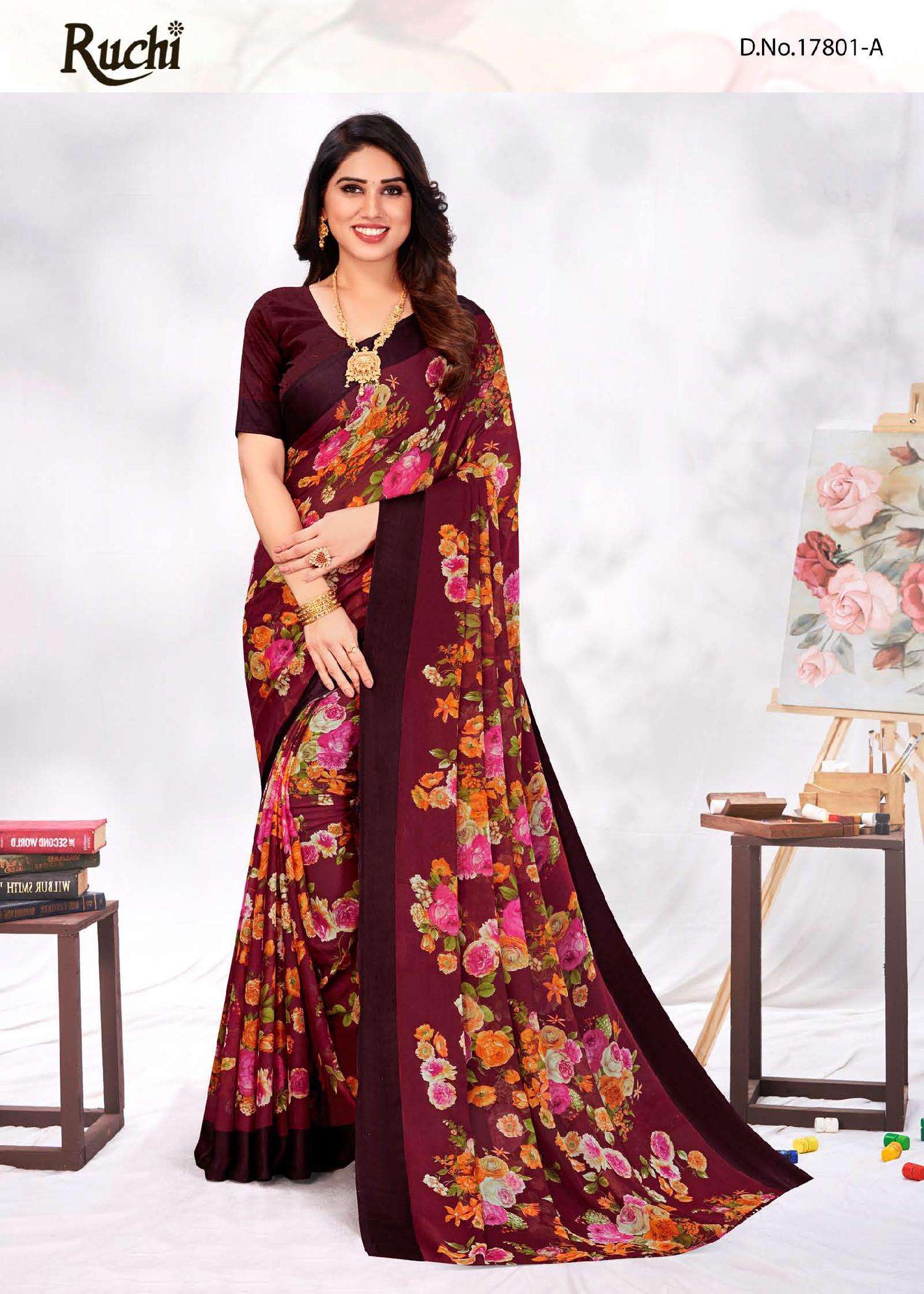 CHERRY VOL-24 BY RUCHI SAREES 17801-A TO 17801-F SERIES CHIFFON SAREES