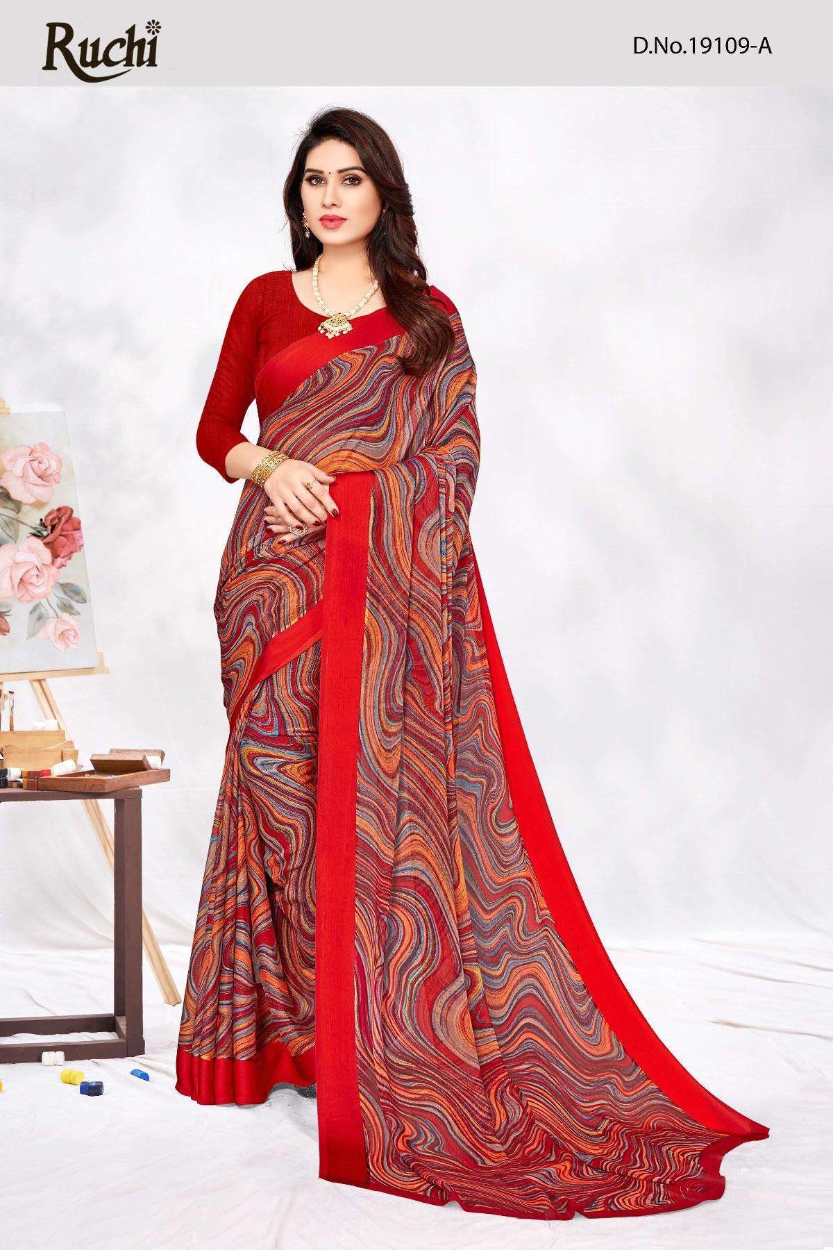 CHERRY VOL-29 BY RUCHI SAREES 19109-A TO 19109-F SERIES CHIFFON SAREES