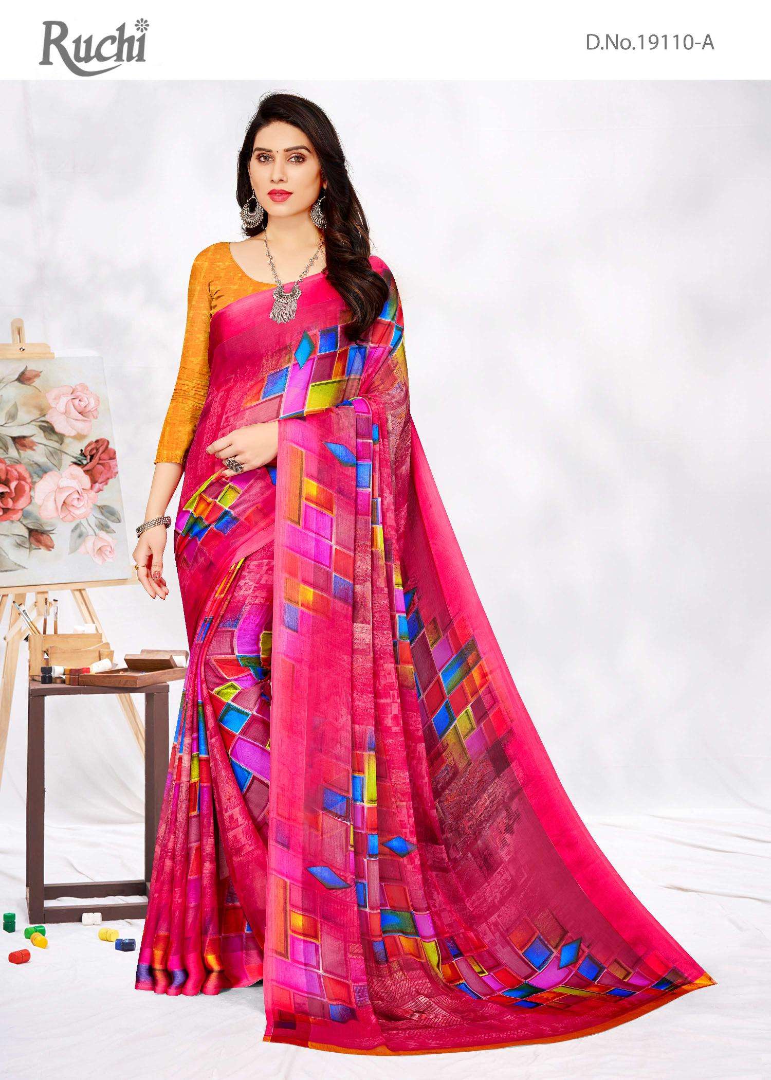 CHERRY VOL-31 BY RUCHI SAREES 19110-A TO 19110-F SERIES CHIFFON SAREES