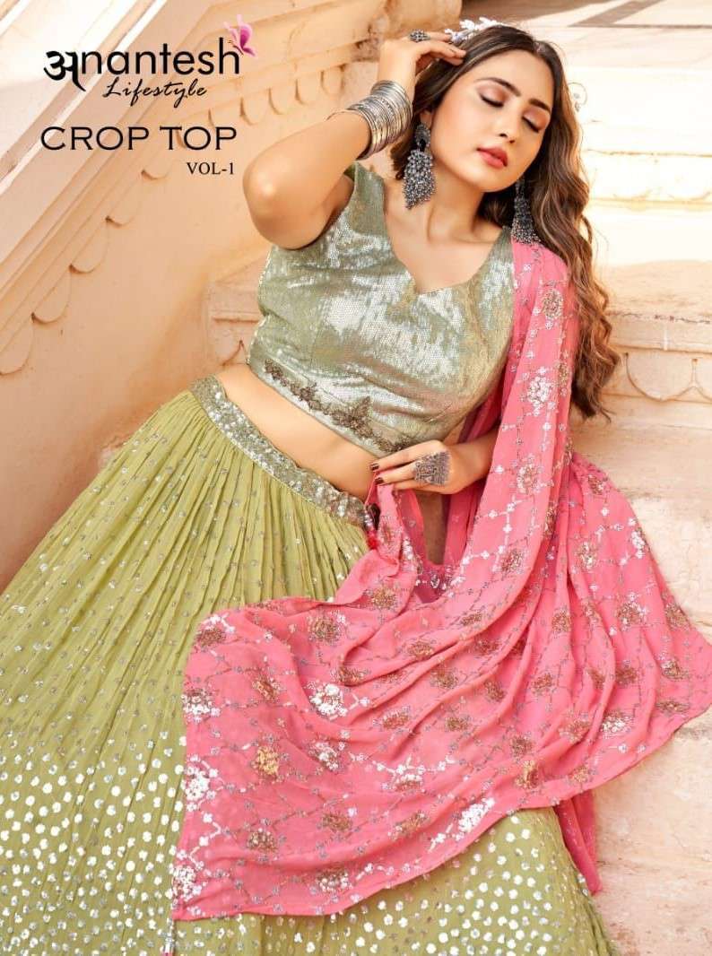 CROP TOP VOL-1 BY ANANTESH LIFESTYLE 6001 TO 6002 SERIES GEORGETTE SEQUENCE LEHENGAS