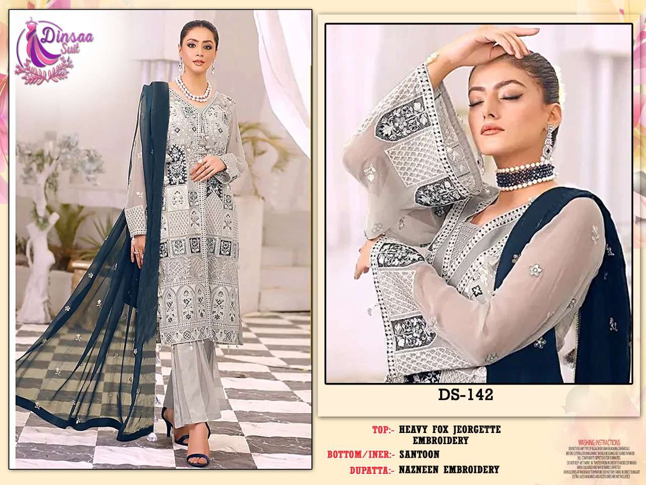 DS-142 HIT DESIGN BY DINSAA SUIT FAUX GEORGETTE EMBROIDERY PAKISTANI DRESS