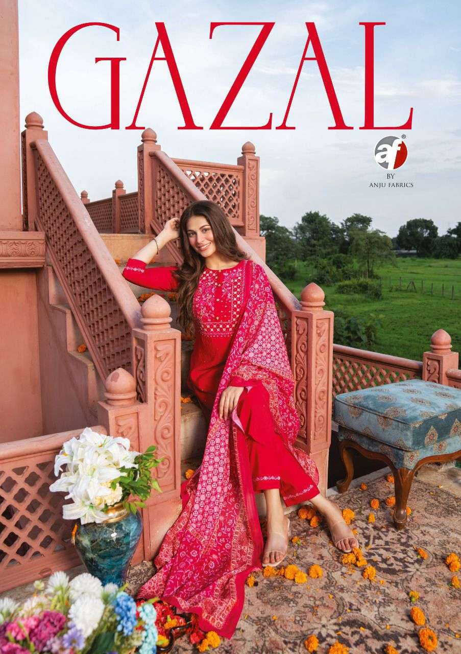 GAZAL BY ANJU FABRICS 2611 TO 2616 SERIES VISCOSE NYLON WORK STITCHED DRESSES