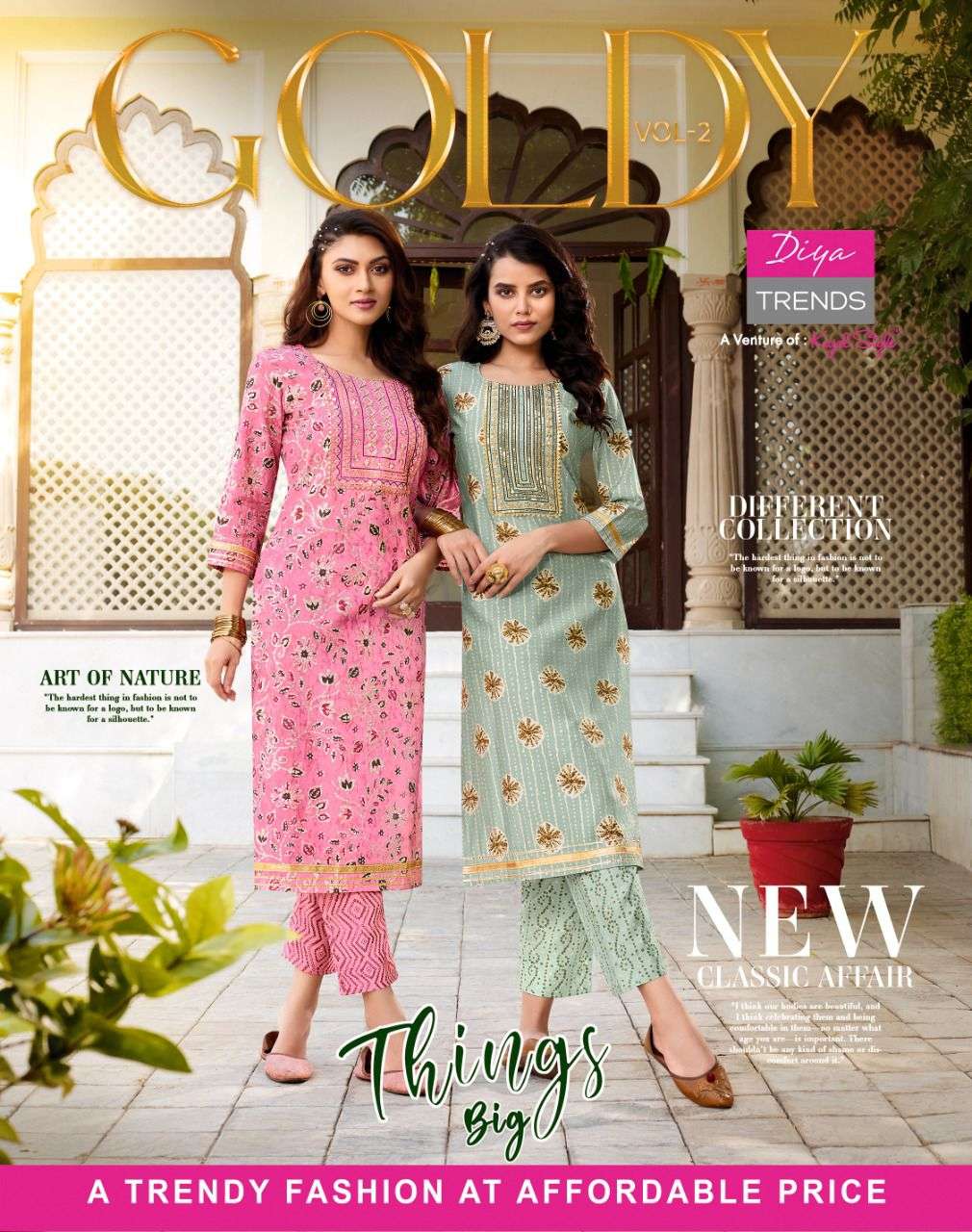 GOLDY VOL-2 BY DIYA TRENDZ 2001 TO 2010 SERIES CHANDERI EMBROIDERED KURTIS & PANTS