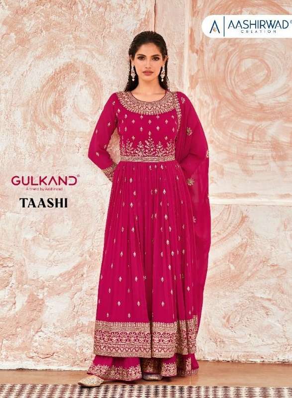 GULKAND TAASHI BY AASHIRWAD CREATION 9353 TO 9357 SERIES REAL GEORGETTE DRESSES