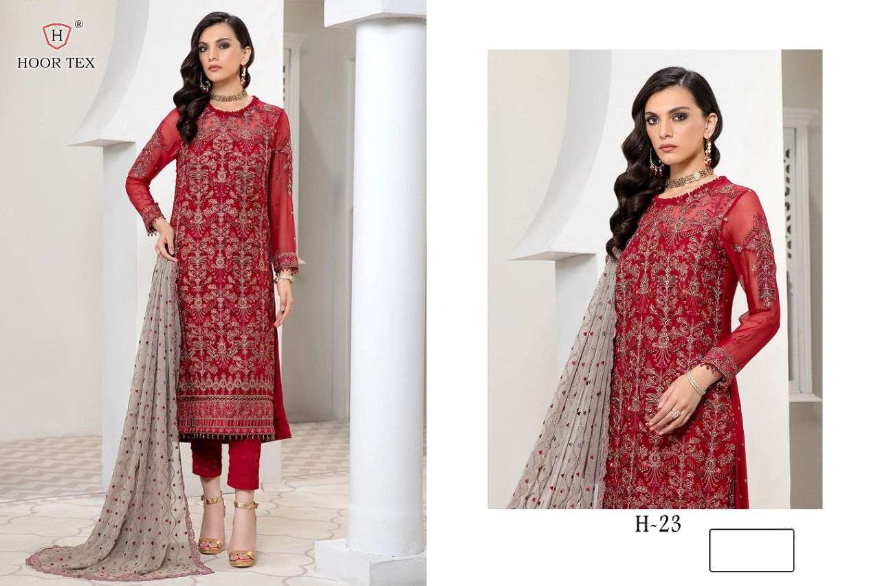 H-23 HIT DESIGN BY HOOR TEX FAUX GEORGETTE EMBROIDERY DIAOND WORK DRESS