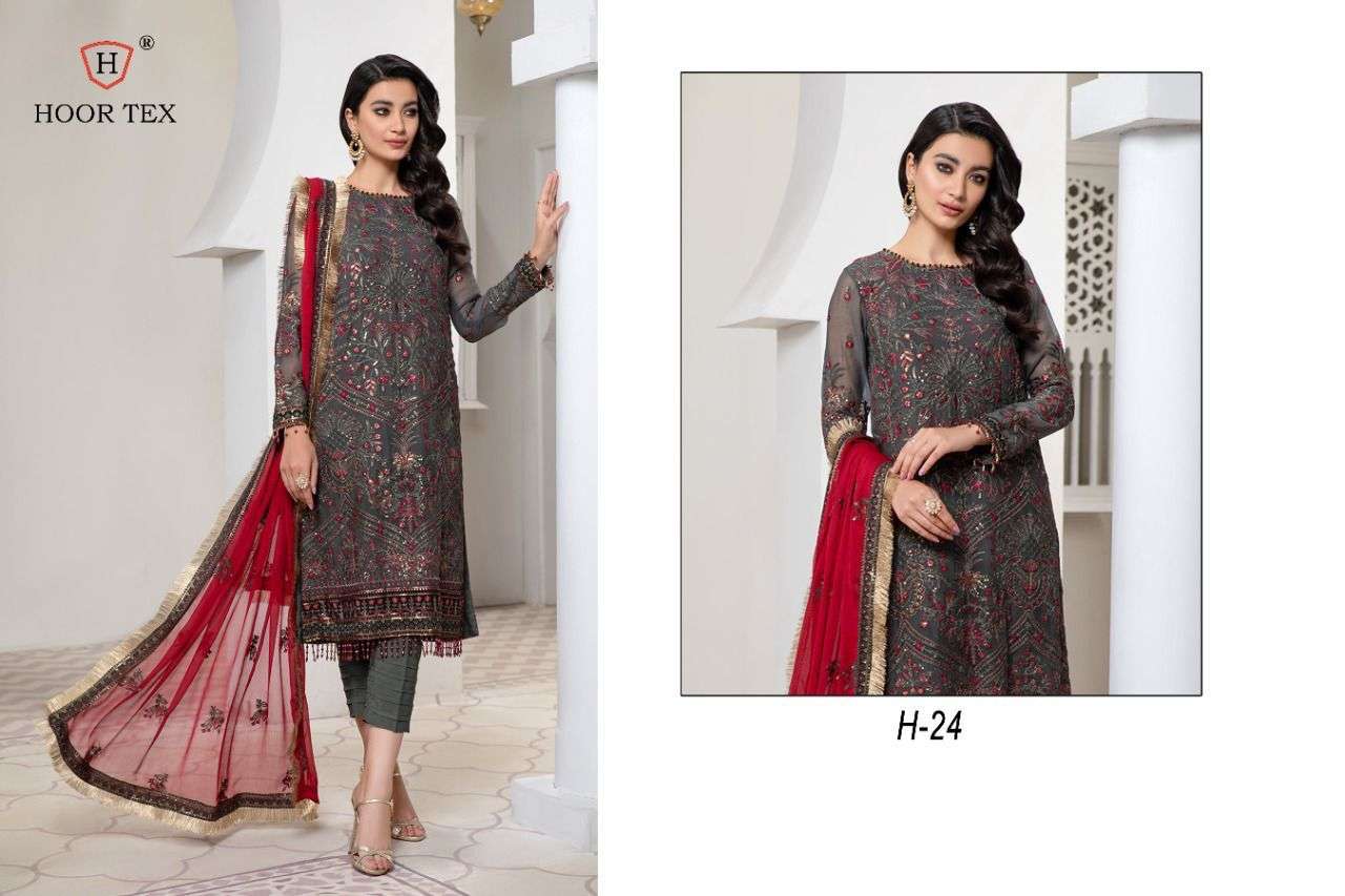 H-24 HIT DESIGN BY HOOR TEX FAUX GEORGETTE EMBROIDERY SEQUENCE DRESS