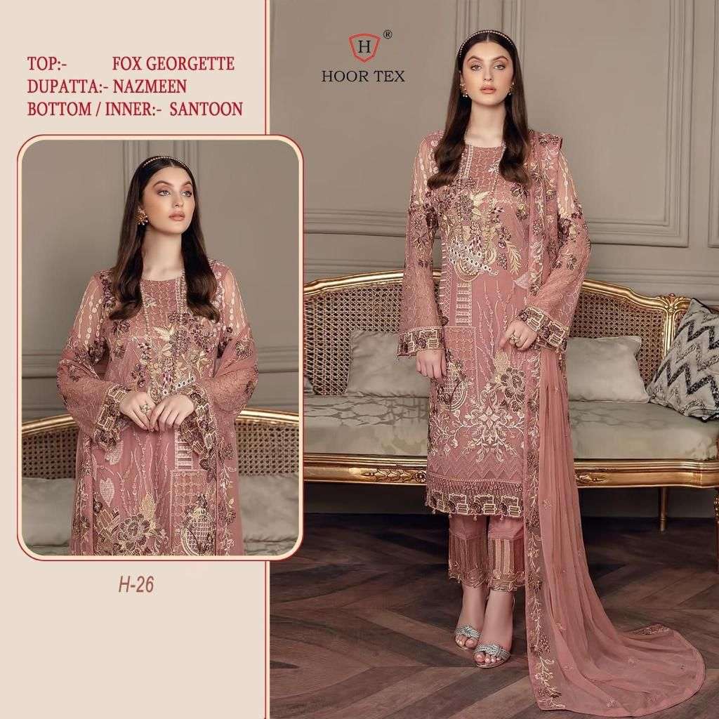 H-26 HIT DESIGN BY HOOR TEX FAUX GEORGETTE EMBROIDERY PAKISTANI DRESS