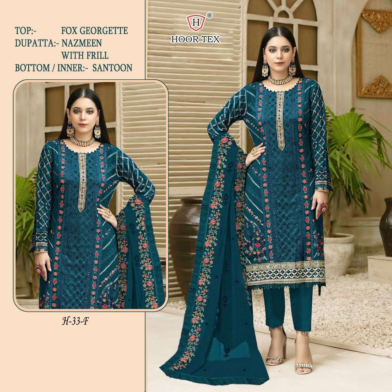 H-33 COLOURS BY HOOR TEX 33-A TO 33-H SERIES FAUX GEORGETTE EMBROIDERY DRESSES