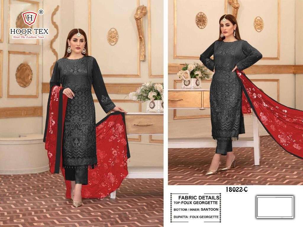 HOOR 18022-C BY HOOR TEX FAUX GEORGETTE EMBROIDERY PAKISTANI DRESS