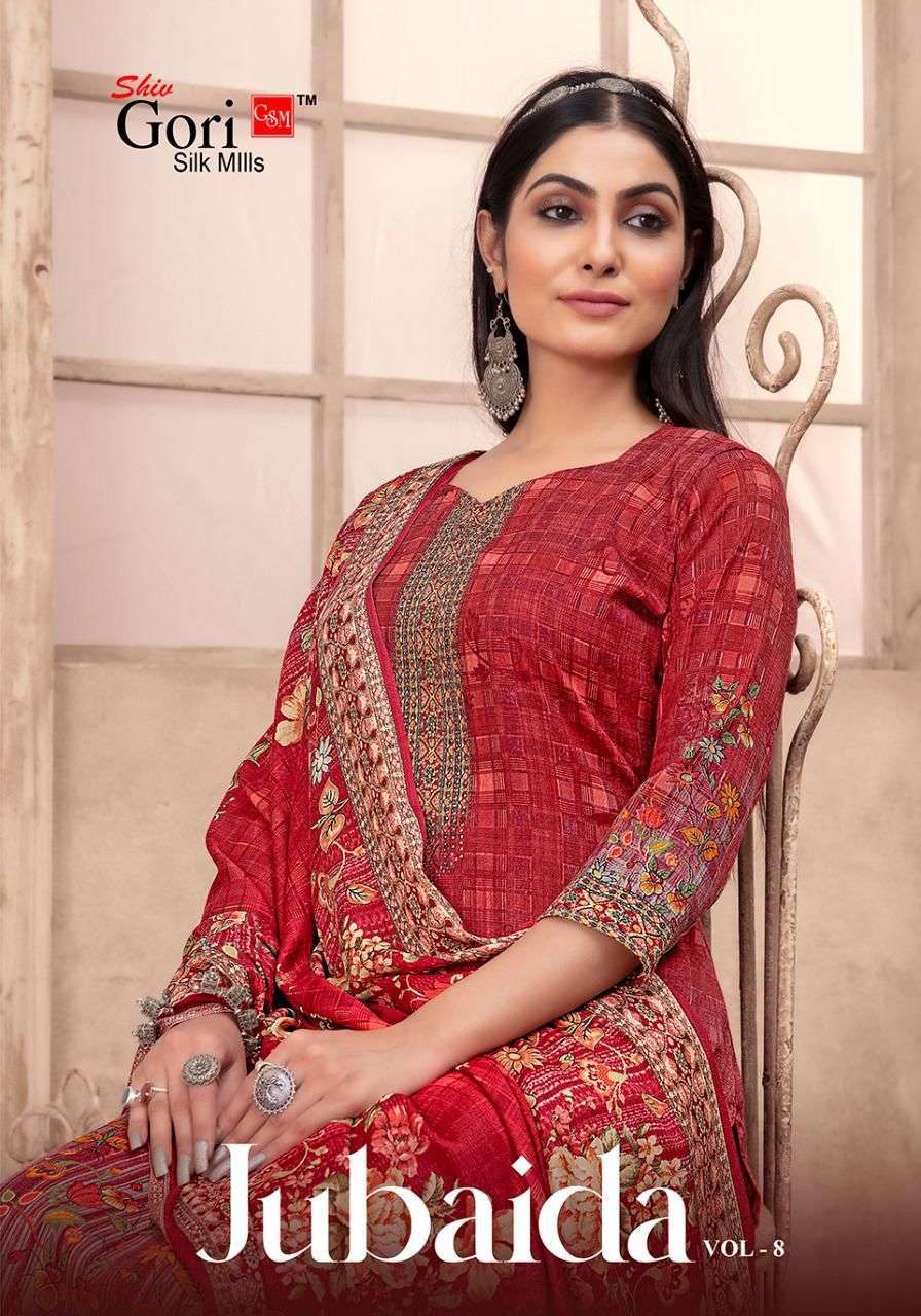 JUBAIDA VOL-8 BY SHIV GORI SILK MILLS 8001 TO 8010 SERIES PASHMINA SWAROVSKI DRESSES