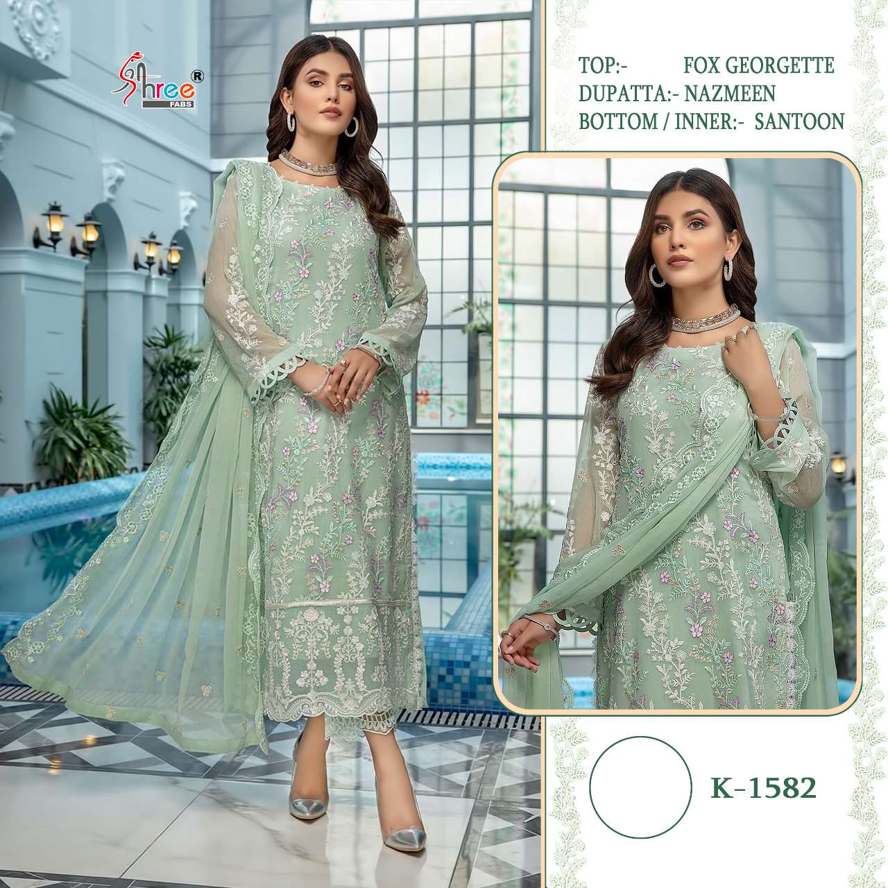 K-1582 HIT DESIGN BY SHREE FABS FAUX GEORGETTE EMBROIDERY PAKISTANI DRESS