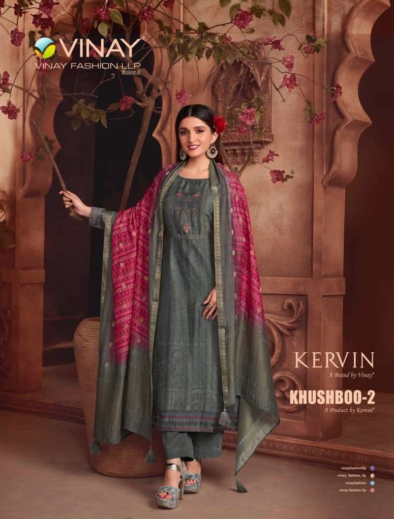 KERVIN KHUSHBOO VOL-2 BY VINAY FASHION 61531 TO 61537 SERIES MUSLIN SILK WORK DRESSES