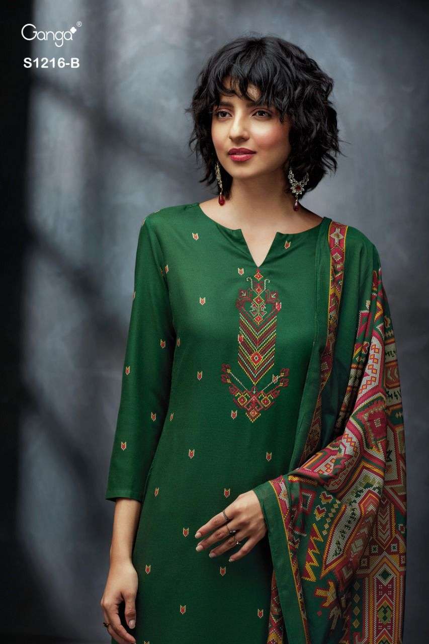 KEYA 1216 BY GANGA FASHION 1216-A TO 216-D SERIES PASHMINA EMBROIDERY DRESSES