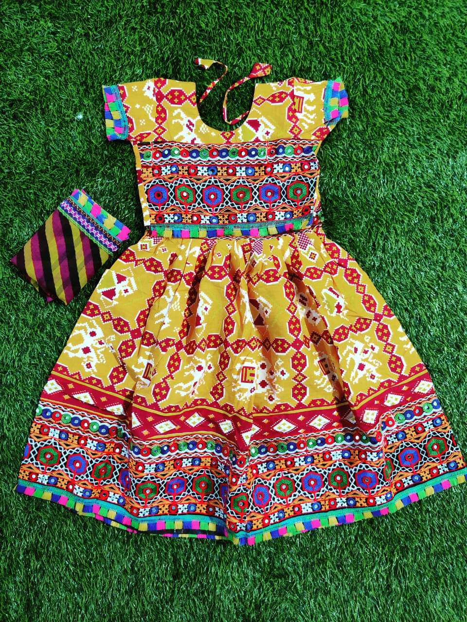 KIDS BANDHANI VOL-5 BY ASLIWHOLESALE COTTON EMBROIDERY MIRROR WORK NAVRATRI KIDS LEHENGAS