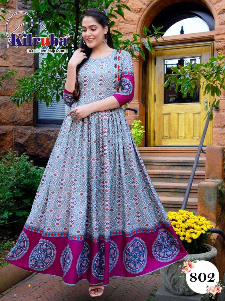 KILRUBA 802 BY KILBURA HEAVY COTTON PRINT WORK GOWN