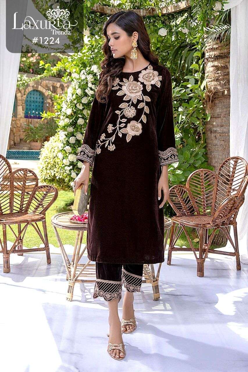 LAXURIA 1224 BY LAXURIA TRENDZ VELVET EMBROIDERY PAKISTANI STITCHED DRESS