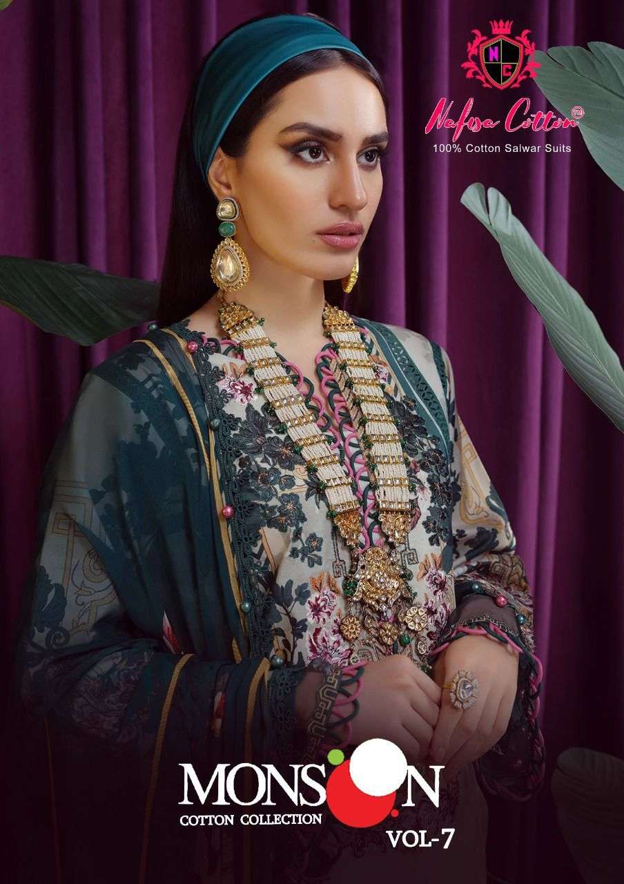 MONSOON COTTON COLLECTION VOL-7 BY NAFISA COTTON 7001 TO 7006 SERIES COTTON DRESSES