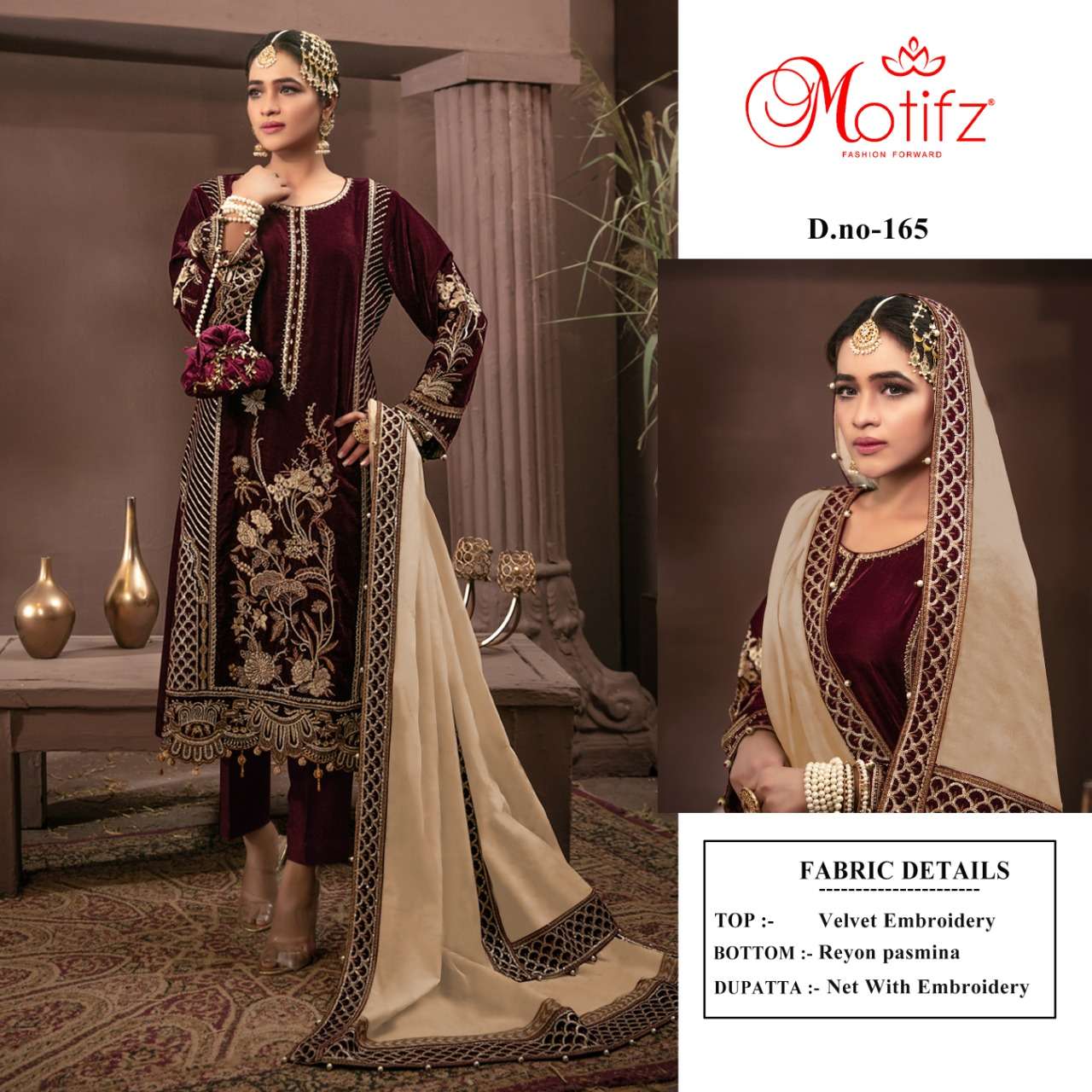 MOTIFZ 165 HIT DESIGN BY ASLIWHOLESALE VELVET EMBROIDERY DRESSES