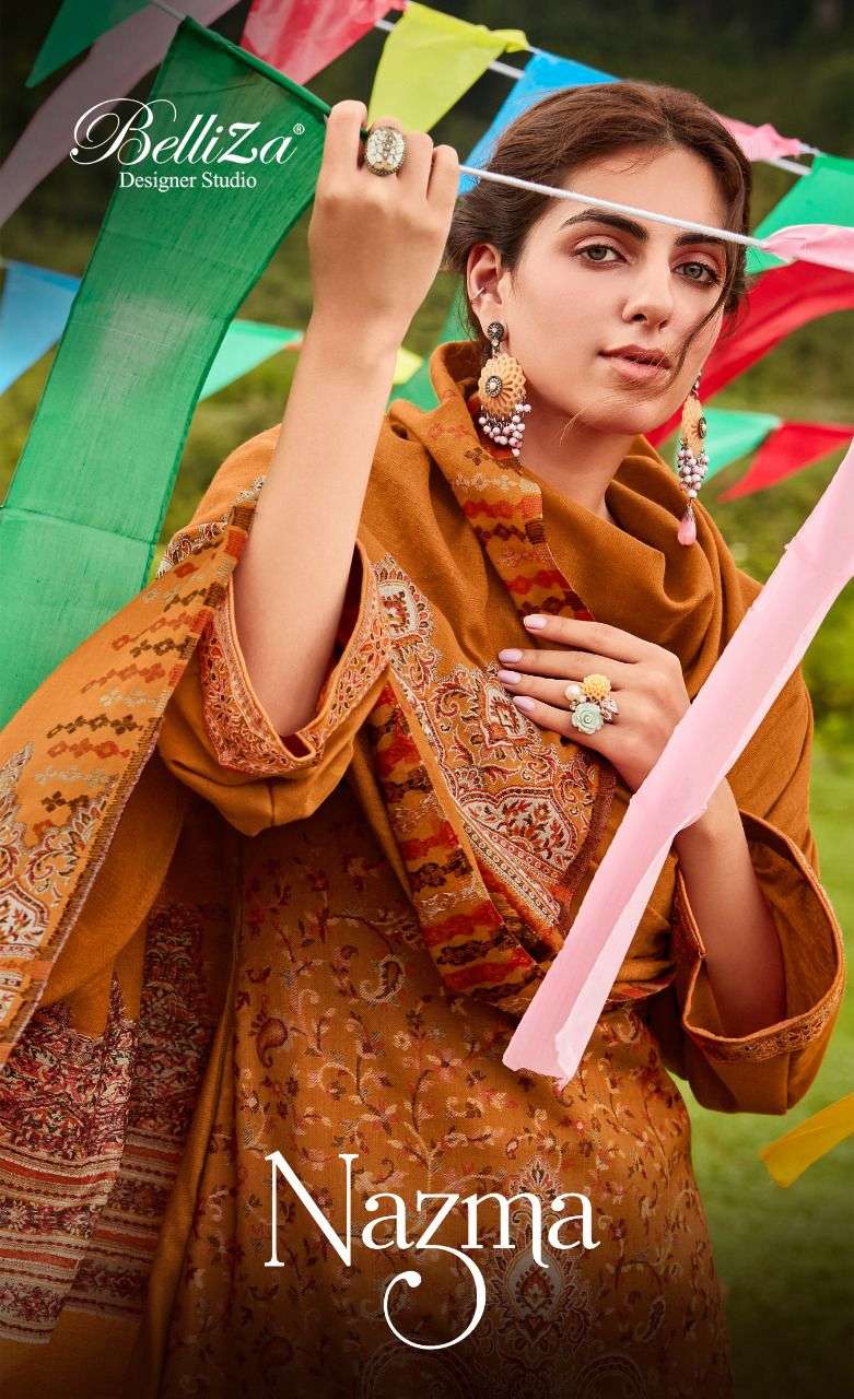 NAZMA BY BELLIZA 730-001 TO 730-008 SERIES PURE PASHMINA JACQUARD DRESSES