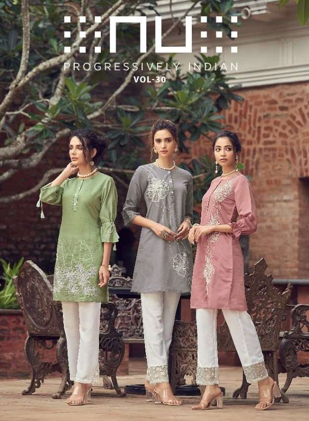 NU VOL-30 BY NU 3001 TO 3005 SERIES PURE VISCOSE SILK WORK TUNICS