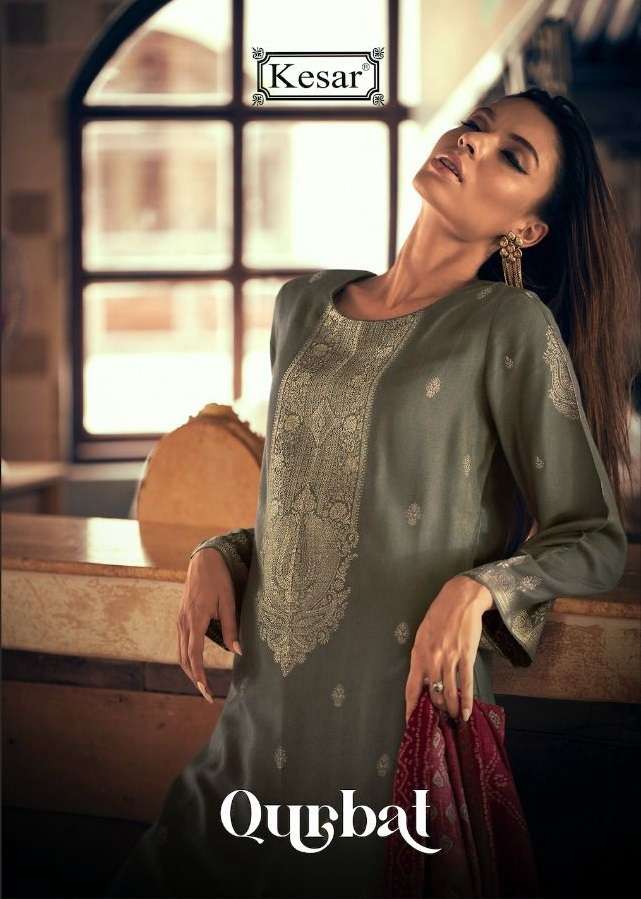 QURBAT BY KESAR 34001 TO 34006 SERIES PURE VISCOSE JACQUARD PASHMINA DRESSES