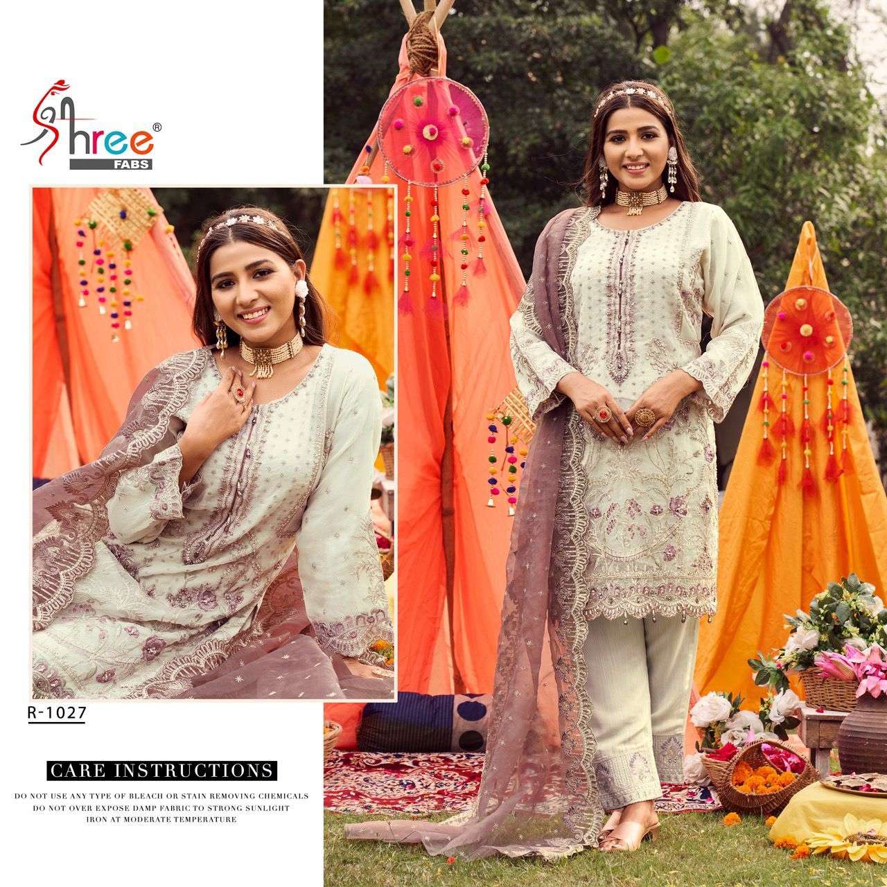 R-1027 HIT DESIGN BY SHREE FABS ORGANZA EMBROIDERY HANDWORK DRESSES