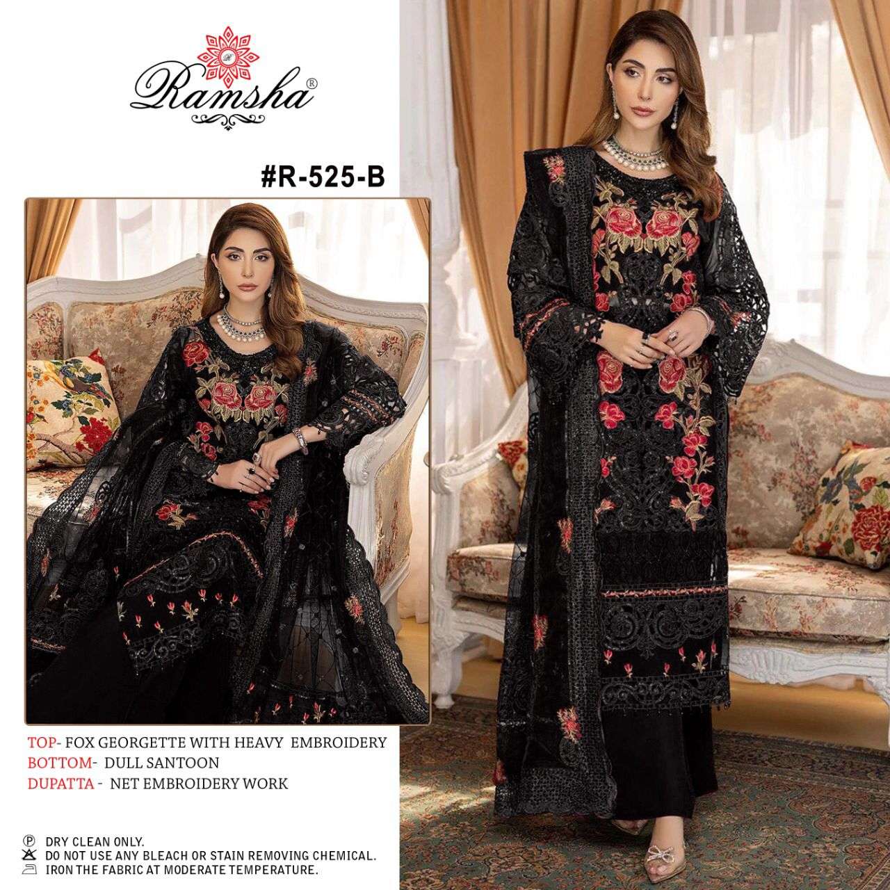 R-525 NX BY RAMSHA 525-A TO 525-D SERIES GEORGETTE EMBROIDERY PAKISTANI DRESSES